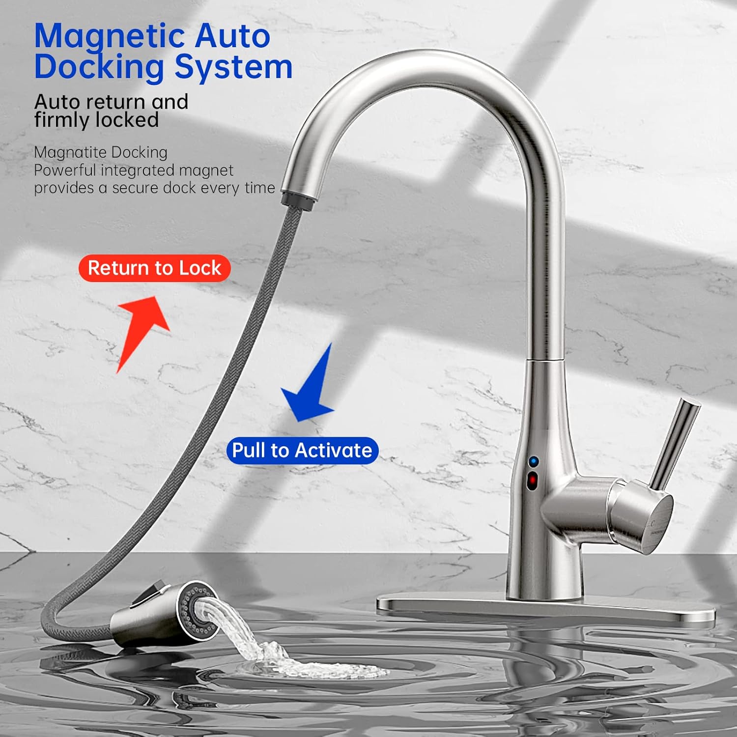 Touchless Kitchen Faucet with Pull Down Sprayer, Adjustable Water Flow, Handle Rotation 270 Degrees & Magnetic Docking Spray, Motion Sensor Kitchen Faucets for Sink 1 or 3 Hole Brushed Nickel - Image 2