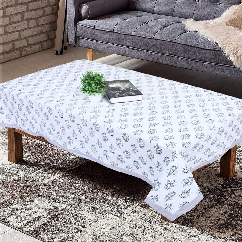 Pure Cotton Printed 40x60 Inches Center Table Cloth Cover, Teal White