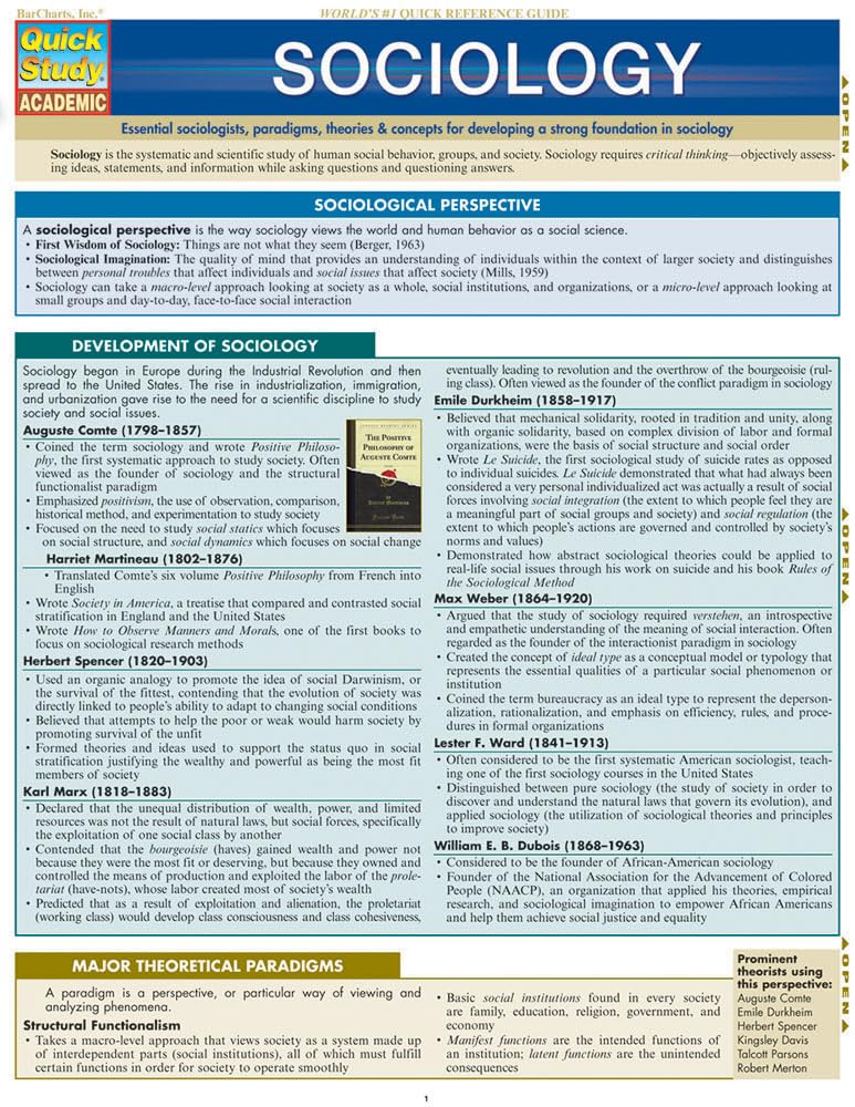 Sociology QuickStudy Laminated Reference Guide (Quick Study Academic)