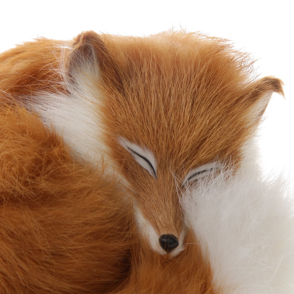 KESOTO Carino Realistico Sonno Volpe Vera Pelliccia Pelose Animale Interno Giallo Ornamento