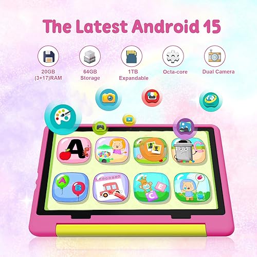 Miniatura 3 de Tablet para niños, Android 15 con pantalla HD, 10.1 pulgadas, control parental y modo para niños, Octa-Core, certificado GMS, 20 GB RAM 64 GB ROM, 1