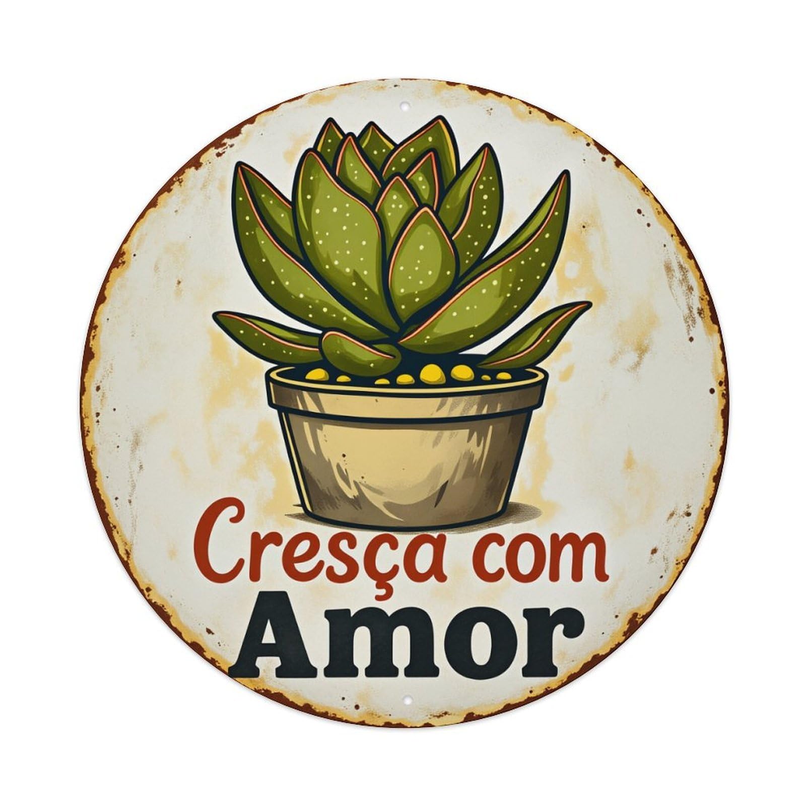 Cresca Com Amor Plant Pot Round Tin Sign Vintage Style Metal Sign Home Bar Garden Wall Plaque Decor Metal Poster 8x8 Inch