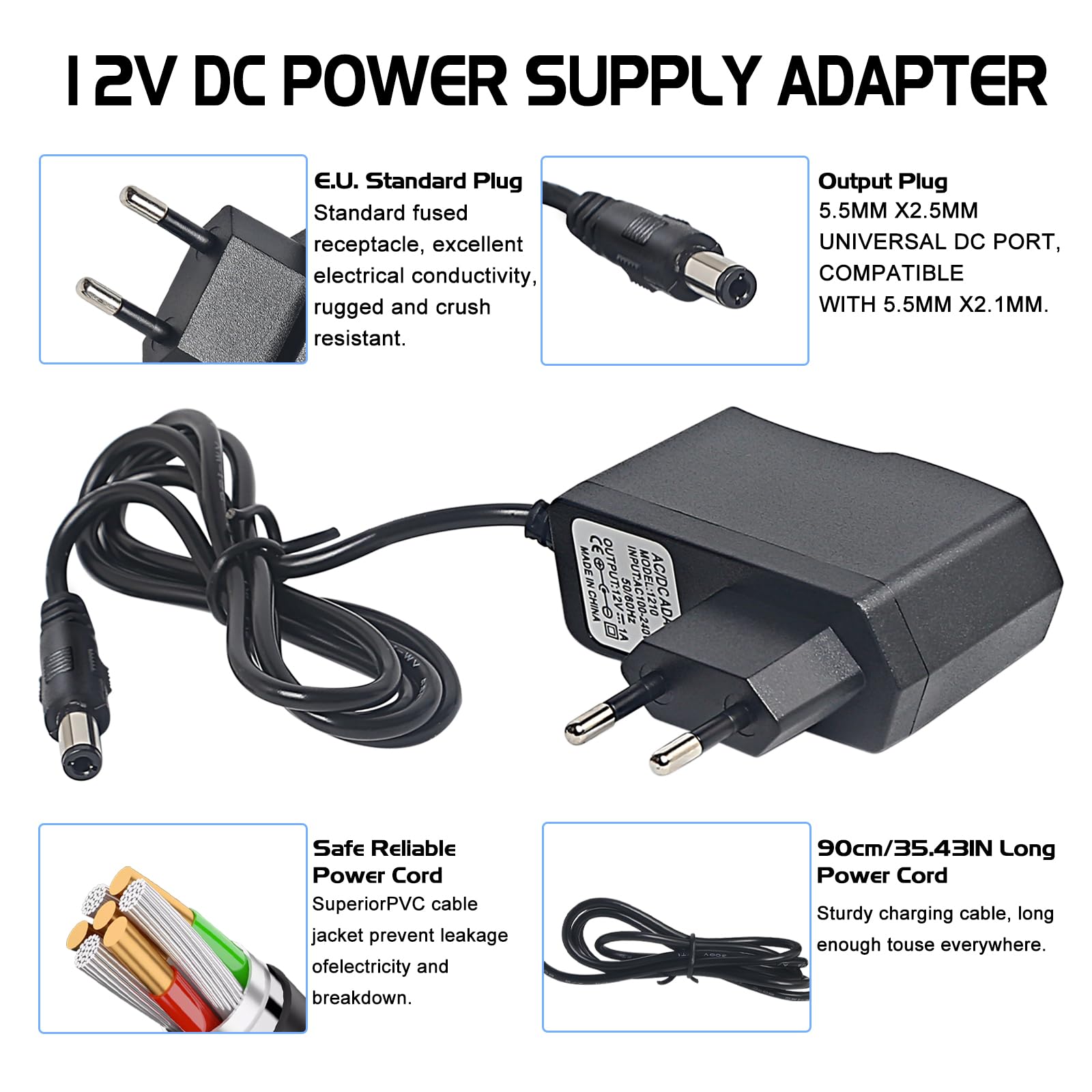 DMX akcesoria do konsoli 12 V DC, zasilacz 12 V do pedałów gitarowych, 12 V, 1000 mA, kabel do ładowania do fortepianu, keyboardu, efektów gitarowych, adapterów, elektrody ujemnej