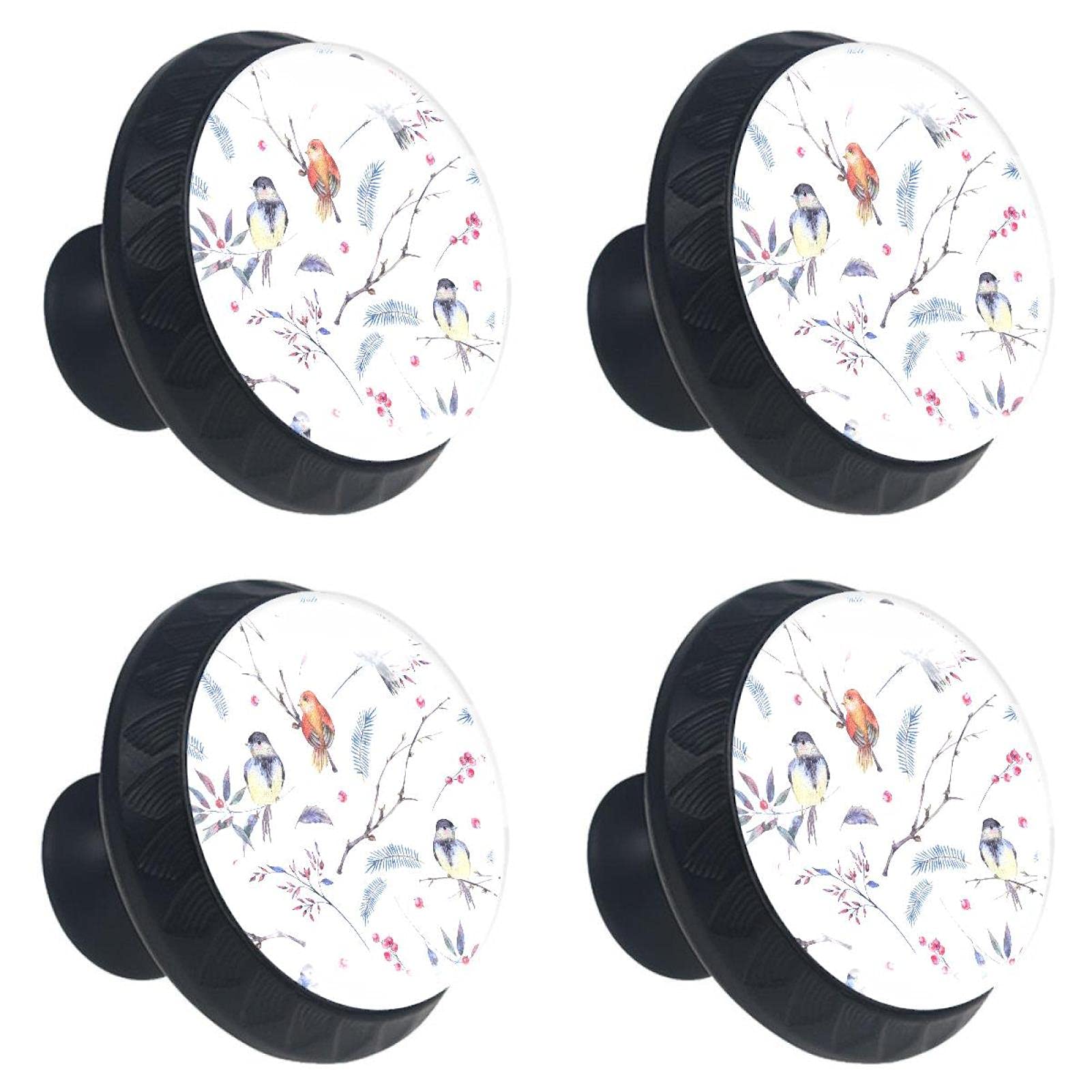 Boutons de tiroir en verre au design d'oiseaux poignées de finition premium x4
