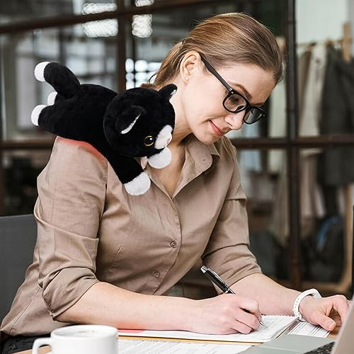 Miniatura 5 de Almohadilla térmica para microondas para calambres menstruales, peluche de gato con peso, 1 libra de peluche de gato calentable y refrigerable,