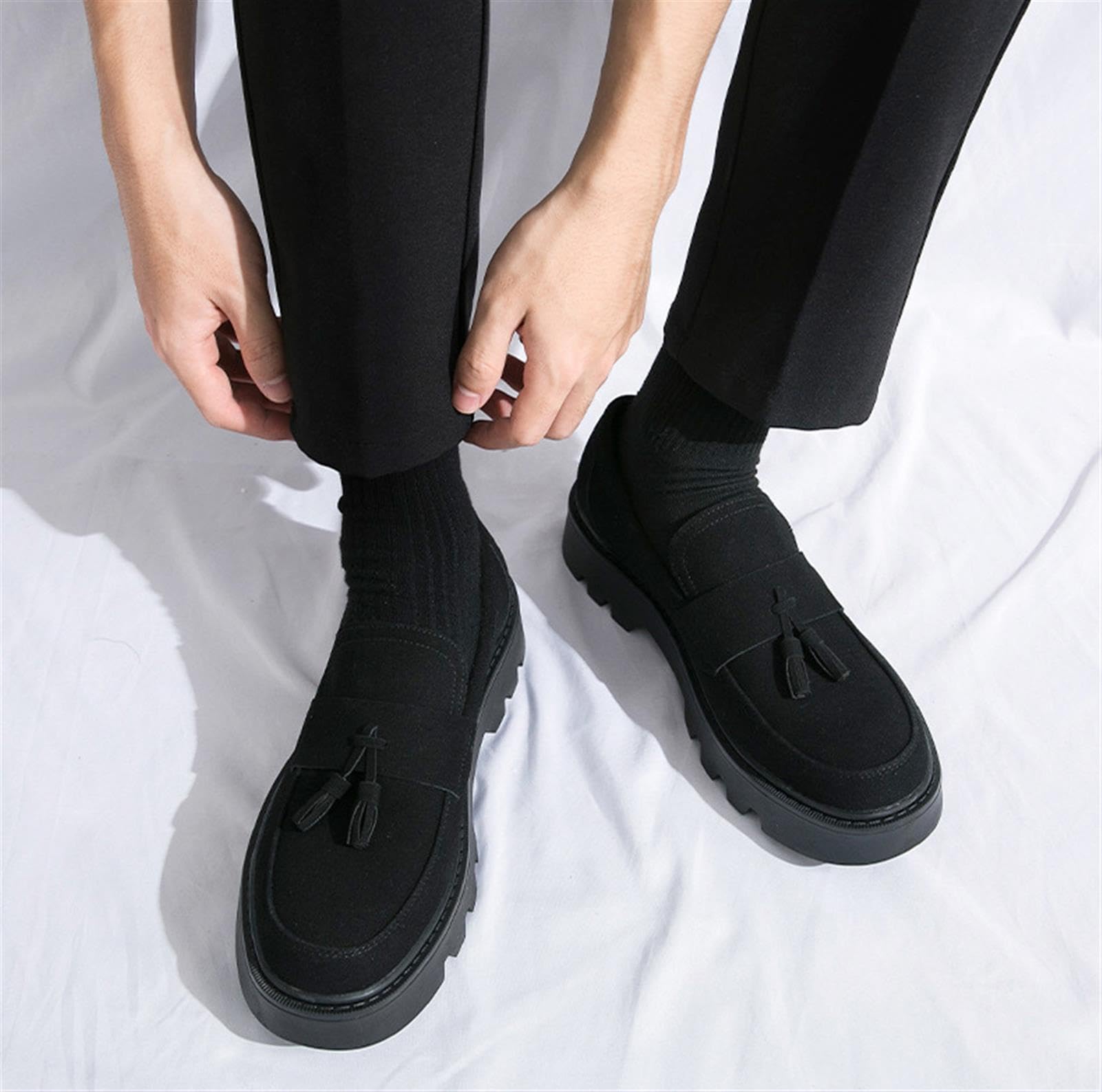 Mocasines de Gamuza para Hombre con Borlas Zapatos con Plataforma Gruesa Casual Boda Negocios Elegantes Mocasines