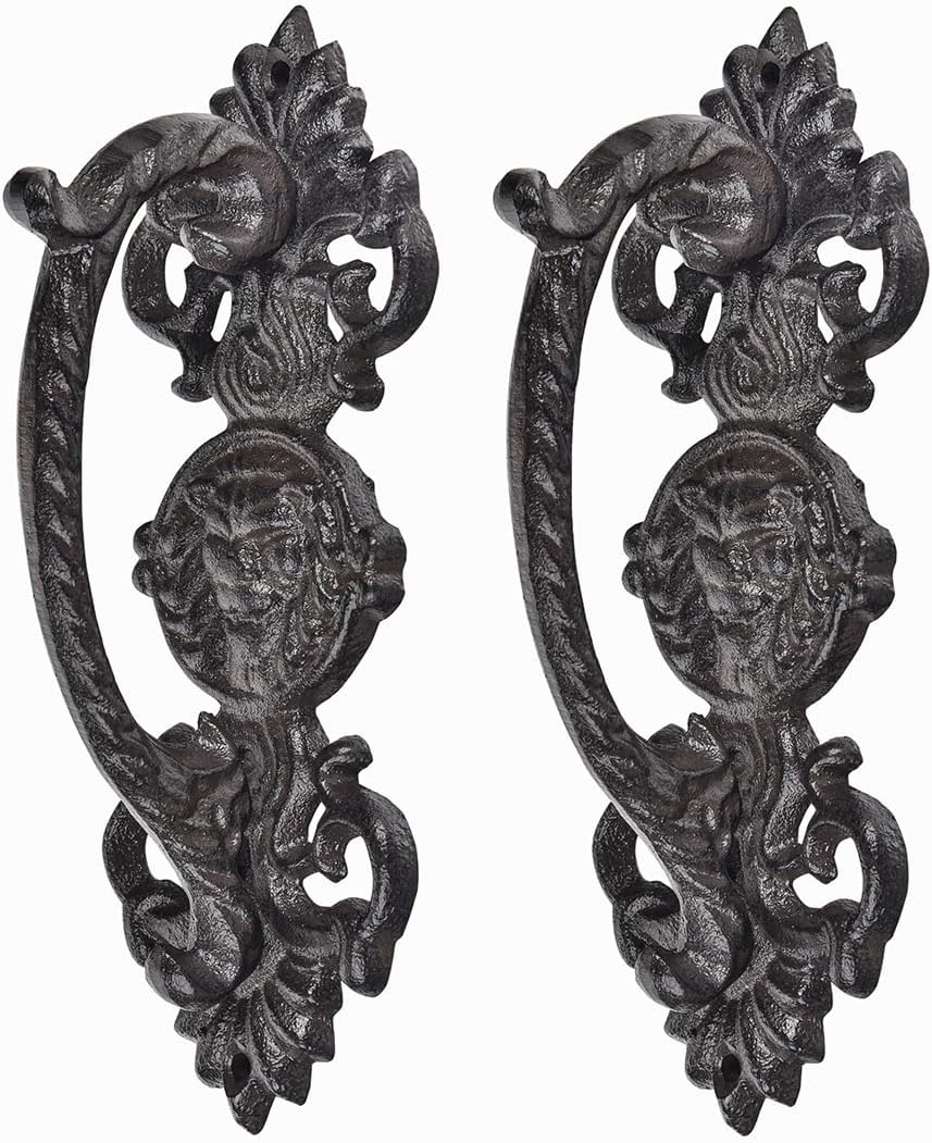 2PC Solid & Sturdy Cast Iron Gate Handles, Heavy Duty 8.7" Long Strong Barn Door Handles, Pretty Rustic Farmhouse Fence Gate Garage Closet Drawer Cabinet Decorative Handles Sliding Door Pulls