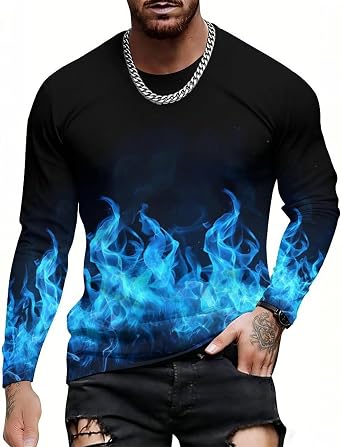 Mens Novelty Graphic Tees Shirts Long Sleeve T Shirt Round Neck Tee Tops