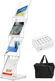 QWORK Foldable 4-Pocket Brochure Display Stand, White