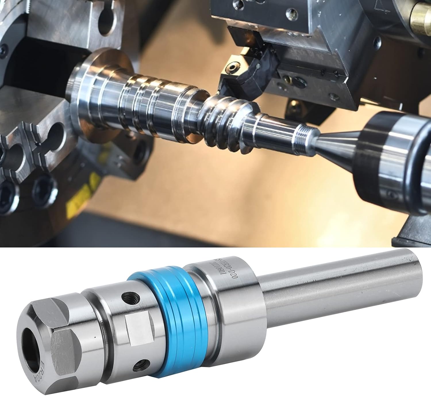 HAOX Telescopic Tappings Toolholder, ER20 Floating Tapping Chuck Holder Straight Shank 20CrMrTi Steel Easy Operate for CNC Lathe Processing(GS-TER20A-D20)