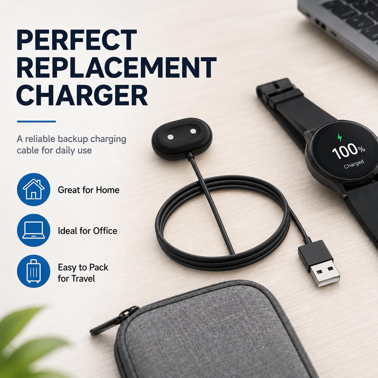 Pixel Watch 4 USB A Charging Cable, 3.3FT Magnetic Charging Dock for Google Pixel Watch 4, Replacement Charger Cord, Portable Smartwatch Charging Cable, Fast & Stable (Not for Pixel Watch 3/2) (Black)