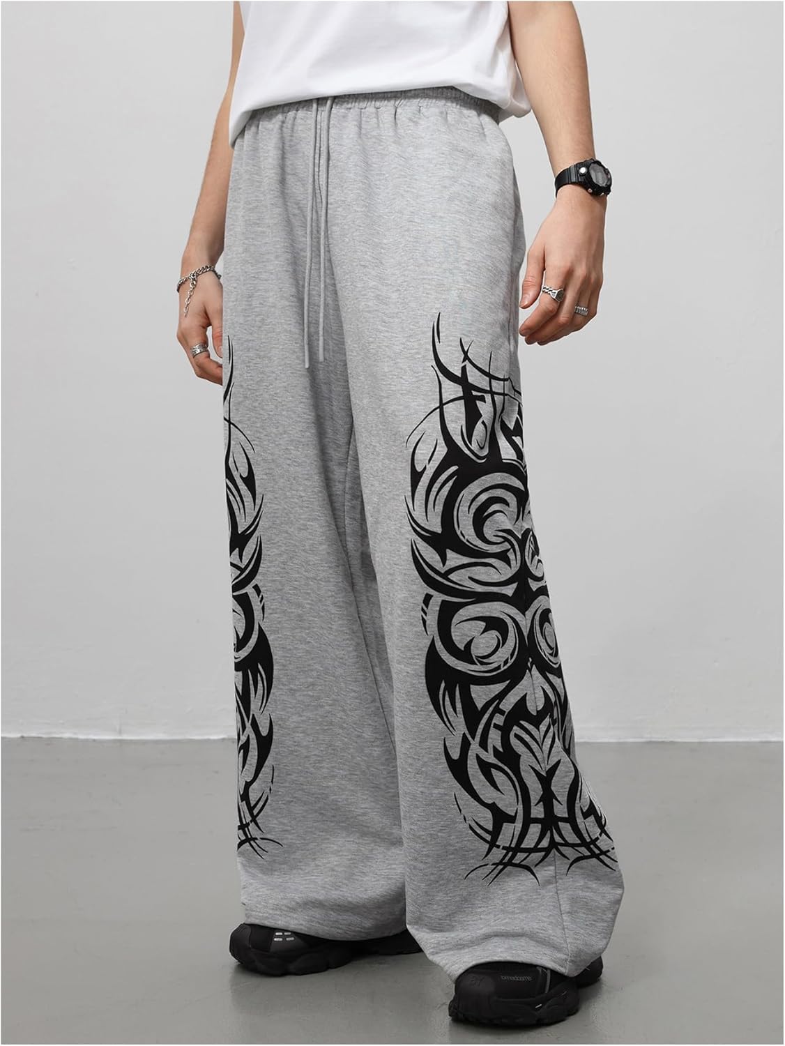 Men's Baggy Sweatpants Y2k Gothic Graffiti Drawstring Waist Wide Leg Lounge Pants Athletic Joggers Pants with Pockets - Image 5