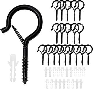 Lot de 20 crochets à visser - 4 mm x 55 mm - En acier au carbone - Avec boucle de sécurité avec vis pour suspendre des paniers de plantes, mangeoires, carillons à vent (A)