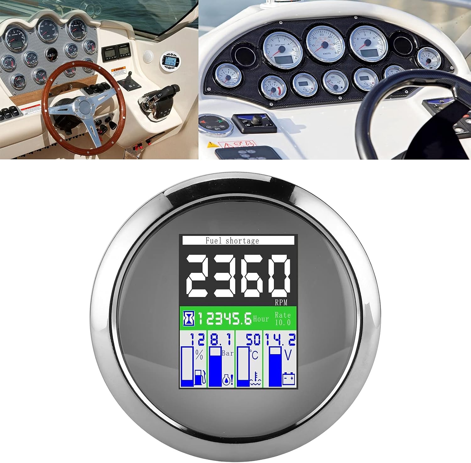 Multifunction Gauge RPM Temperature Oil Pressure Fuel Meter Car Outboard Engineering Machinery (White Dial)