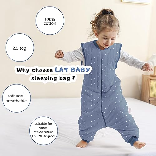 Miniatura 9 de LAT - Saco de dormir para bebé con pies de invierno, manta sin mangas con piernas, saco cálido para bebés y niños pequeños gruesos 2.5 TOG, 1-6T,