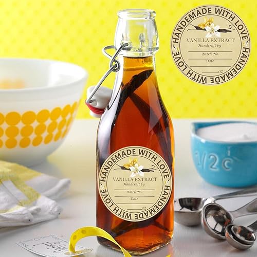 Miniatura 5 de Adhesivo de extracto de vainilla, redondo, marrón brillante, etiquetas de vainilla caseras de vainilla de Navidad, hechas en casa con calcomanías de
