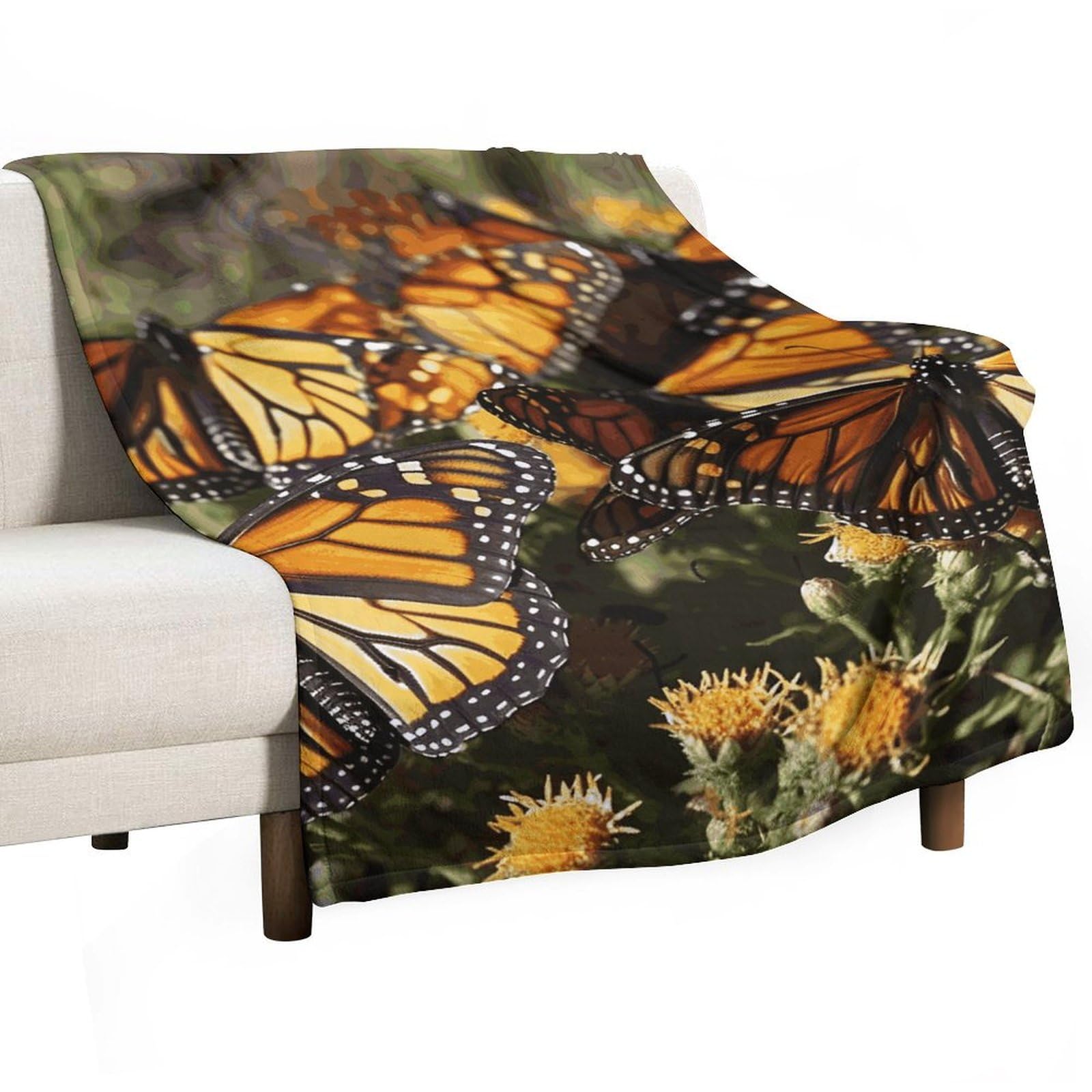 Couverture en flanelle imprimé papillons pour lit et camping