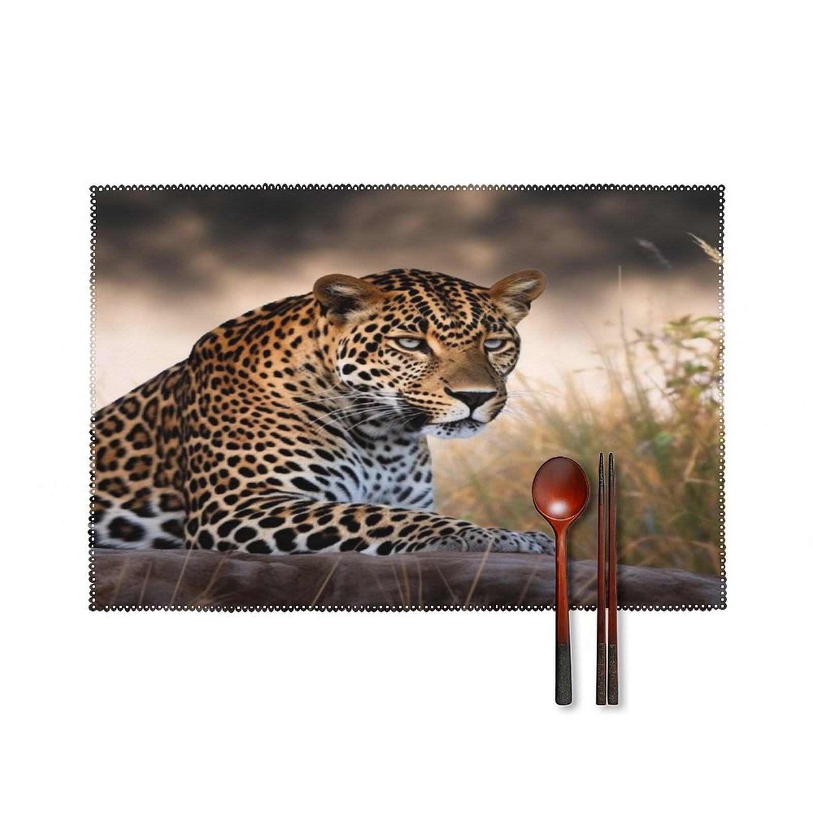 African Animal Leopard Placemats Set of 6 Washable Heat Resistant Non-Slip Place Mats Easy Clean Table Protective Placemats Farmhouse Decorate Dining Table Mat for Kitchen 12X18In