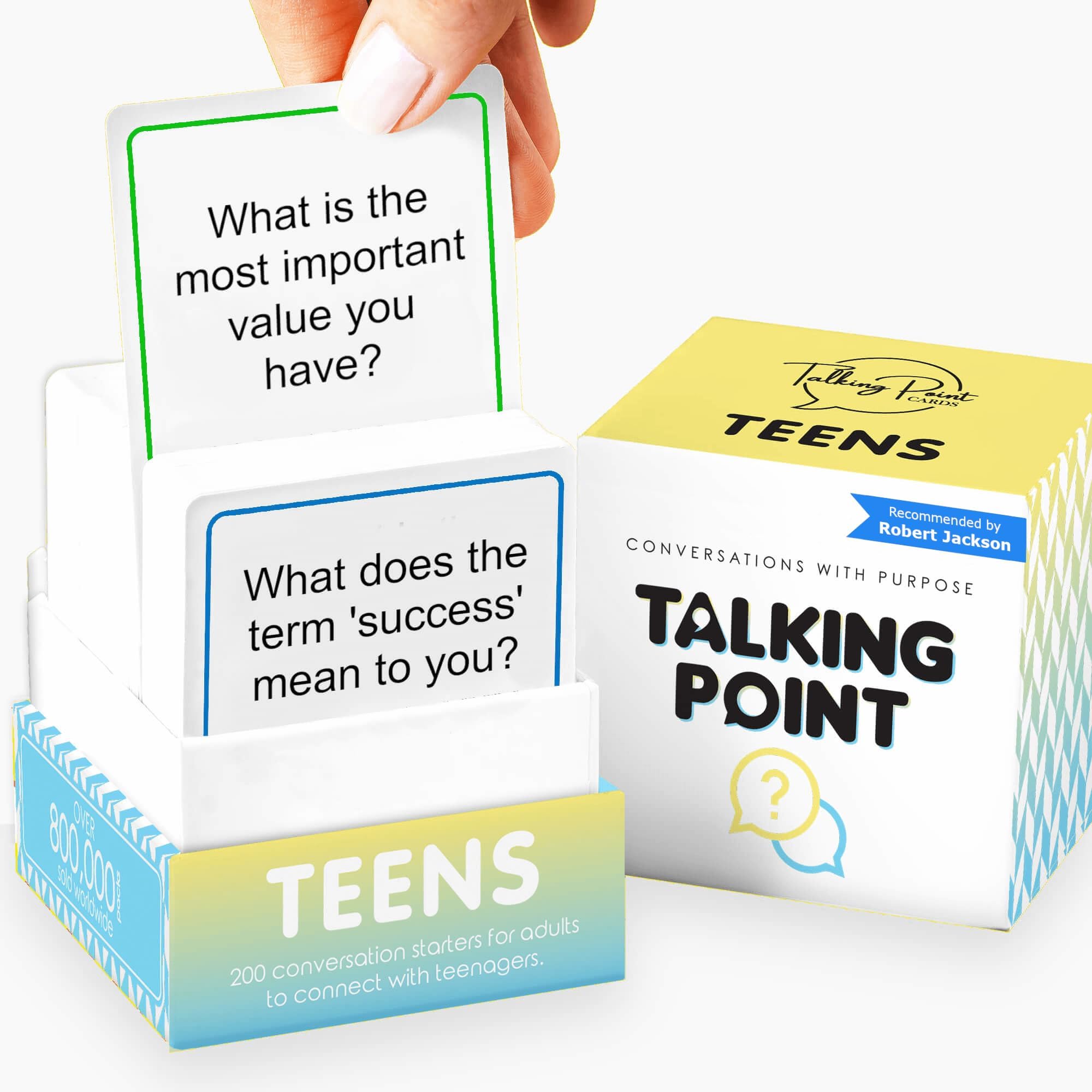 200 Teens Conversation Cards for Ages 12+, Easy Therapy Games & Questions | Get phones down at dinner & on family road trips; no-pressure talk & question starters for teenagers by Talking Point Cards