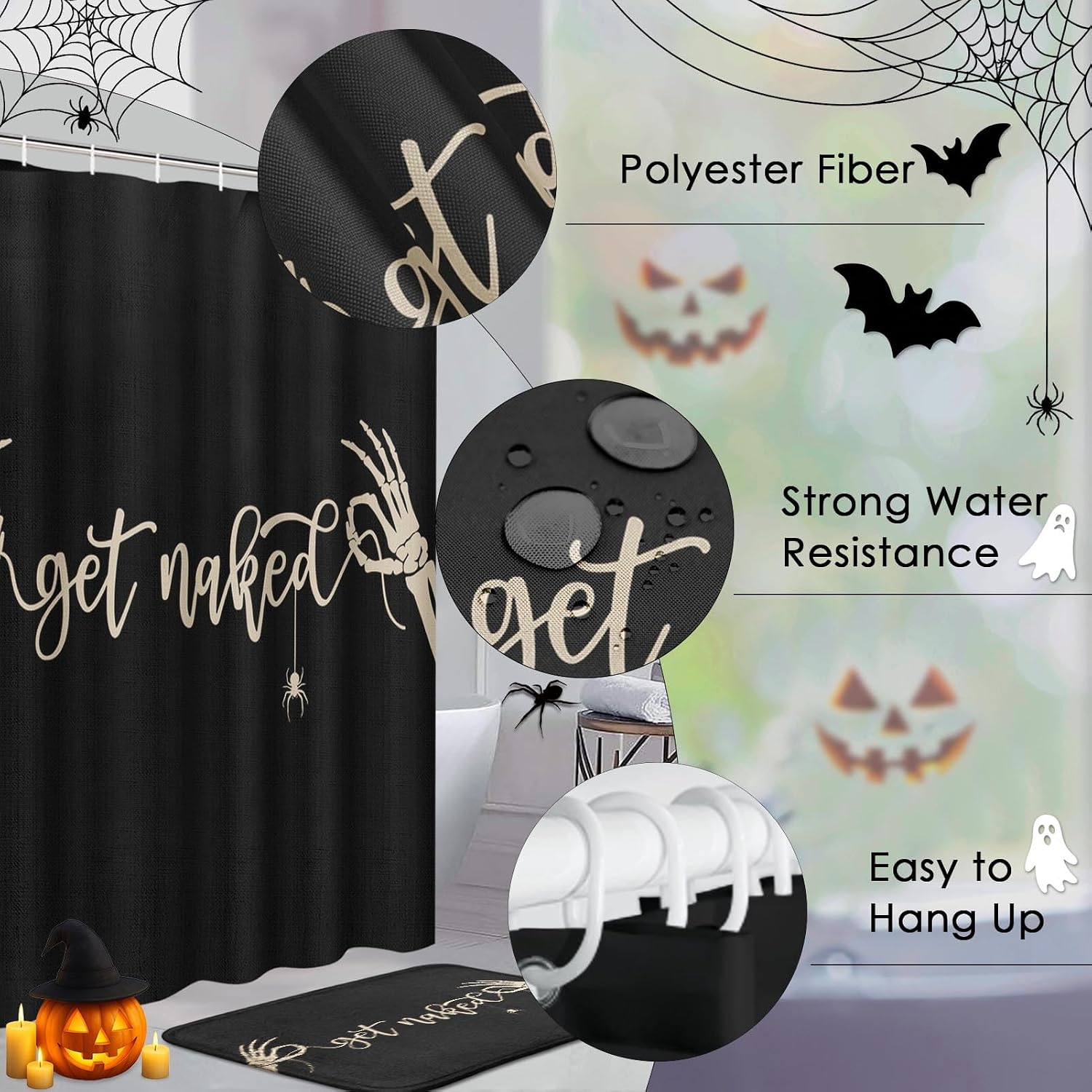 ArtSocket Halloween Bathroom Sets with Shower Curtain and Rugs Spooky Rock
