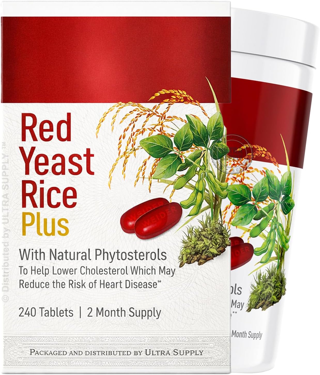 Red Yeast Rice Plus, 240 Tablets | 1200 mg with 850 mg Plant Phytosterols & Microalgae