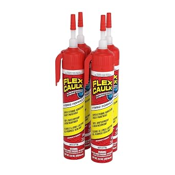 Flex Caulk, Waterproof & Weatherproof Hybrid Polymer Sealant, Strong, Paintable, Indoor, Outdoor, Bath, Shower, Sink, Window, Baseboards, Door, RV, Roof, Wood, Auto & Marine, White, 9 oz, Case of 4