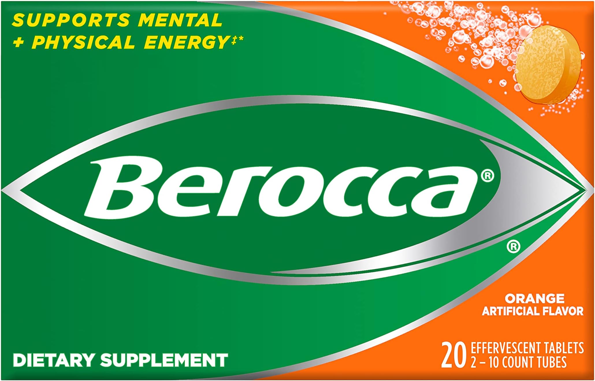 Berocca Orange Effervescent Tablets, Caffeine Free, 20 Count