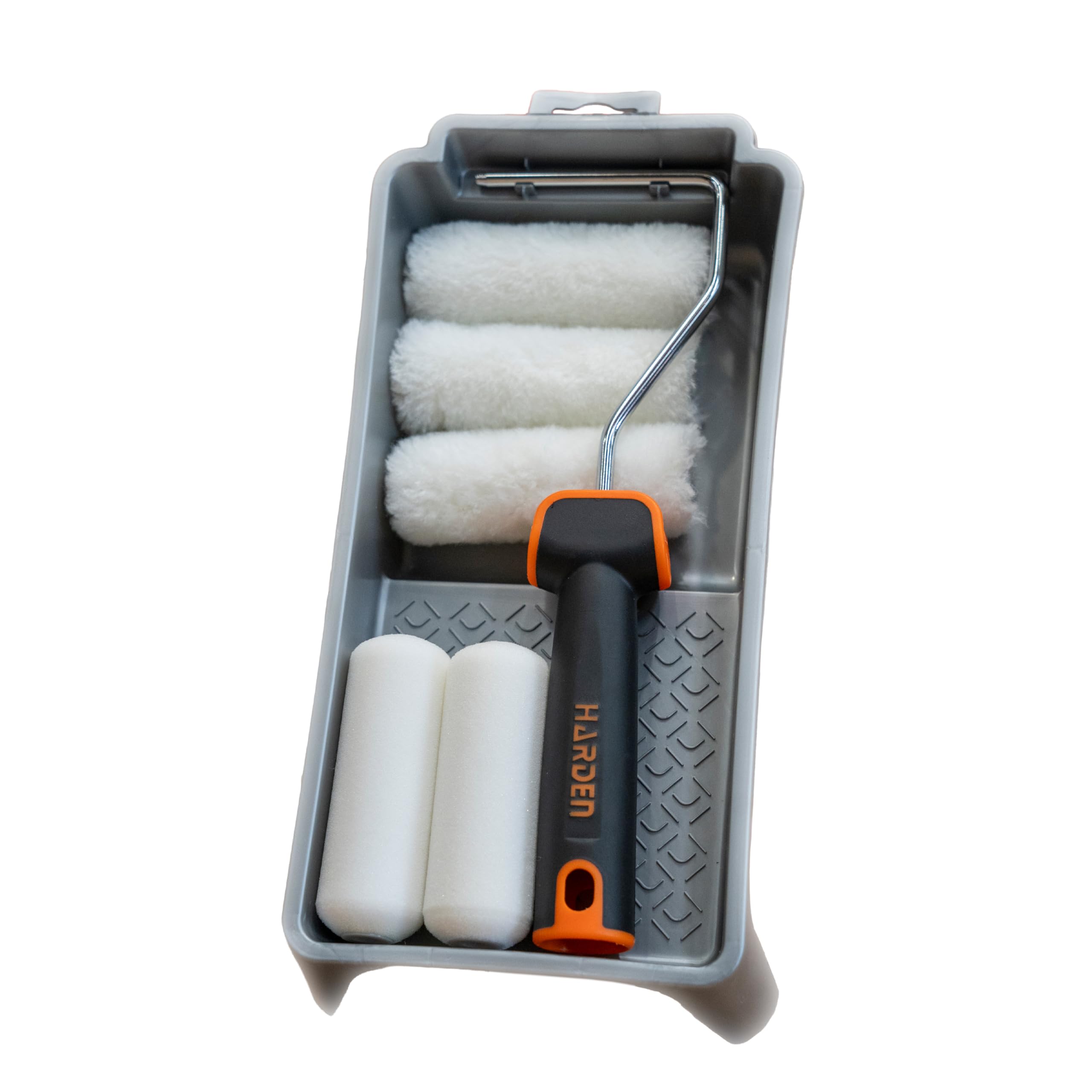 Harden Professional 4 inches 7-Piece Paint Roller Brush Set – Includes Foam & Polyester Acrylic Rollers, Silver Paint Trap, TPR Handle – Ideal for