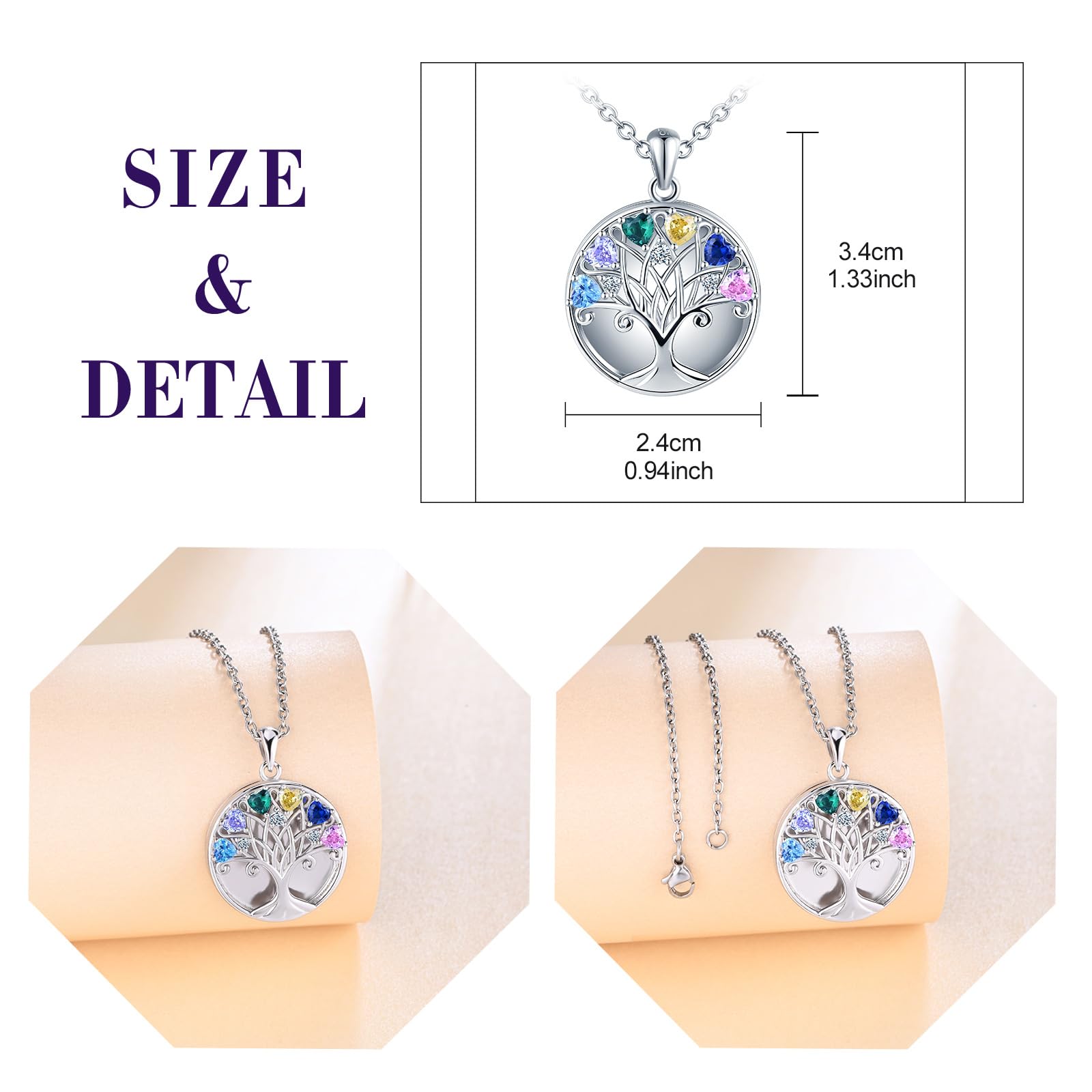 Collana da donna con cuore e zirconi colorati, albero della vita, argento sterling 925, medaglione con foto