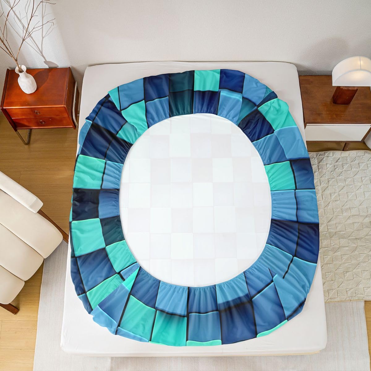 Sábana bajera ajustable de bloques geométricos 3D, tamaño King (no plana), juego de ropa de cama de 3 piezas, decoración de habitación de niñas y niños y mujeres, sábanas modernas de videojuegos de