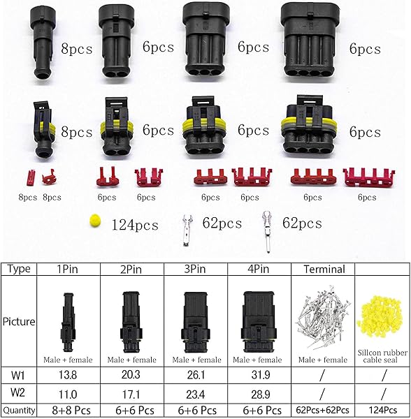 352 PCS Waterproof Electrical Connector Kit, 1 2 3 4 Pin Waterproof Car Wire Connector, Automotive Electrical Plugs and spark plug Connectors for Motorcycle Scooter Car Truck Boats - 2
