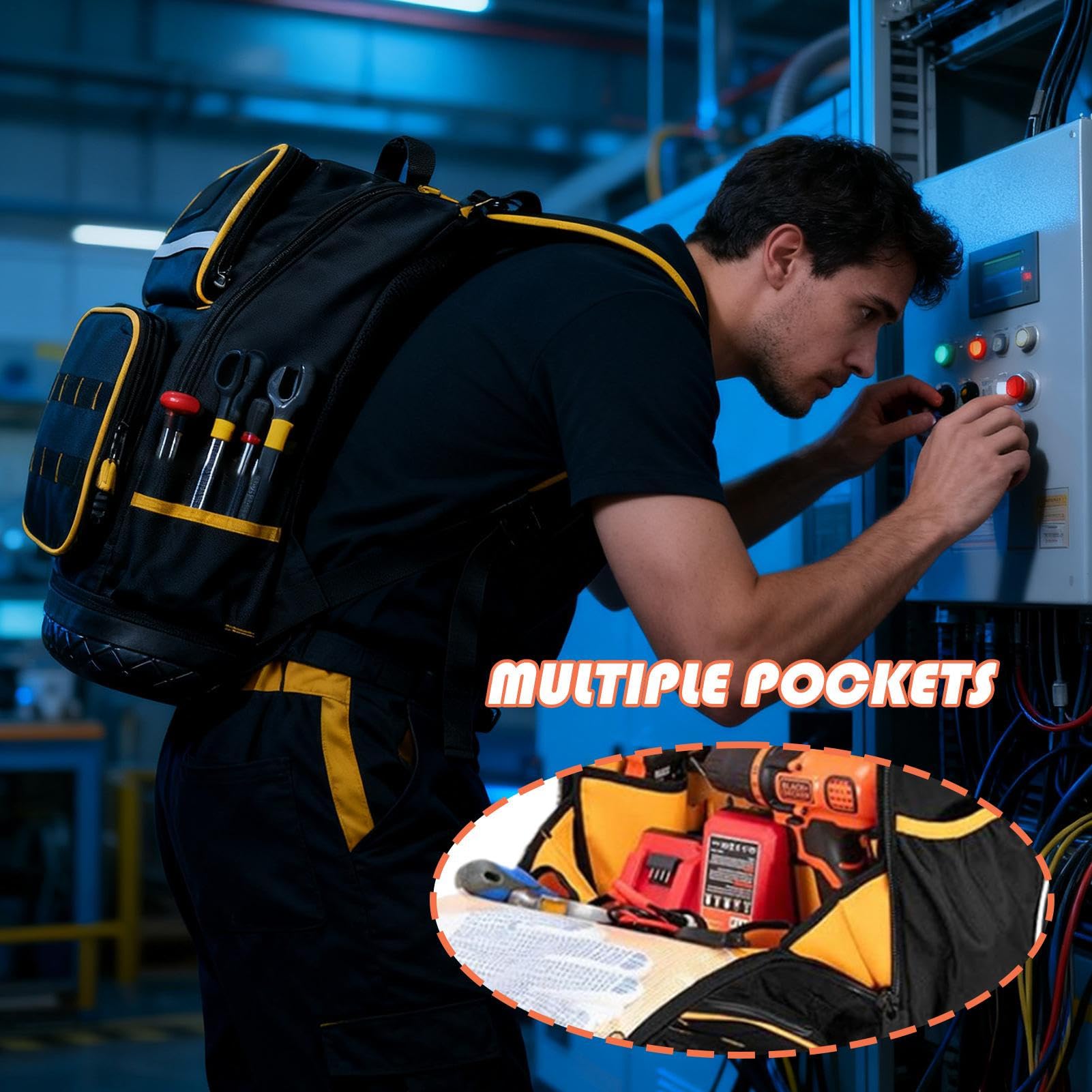 Zaino Per Attrezzi Organizzatore con Fondo Rigido | Zaino da Cantiere Per Cantiere Edile, Lavoro Di Riparazione, Progetto Domestico, Campeggio All'Aperto, Officina