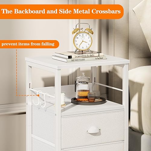 Miniatura 14 de Furologee Juego de 2 mesitas de noche, mesita de noche con 2 cajones de tela, mesitas de noche con estante abierto, parte superior de madera, Roble