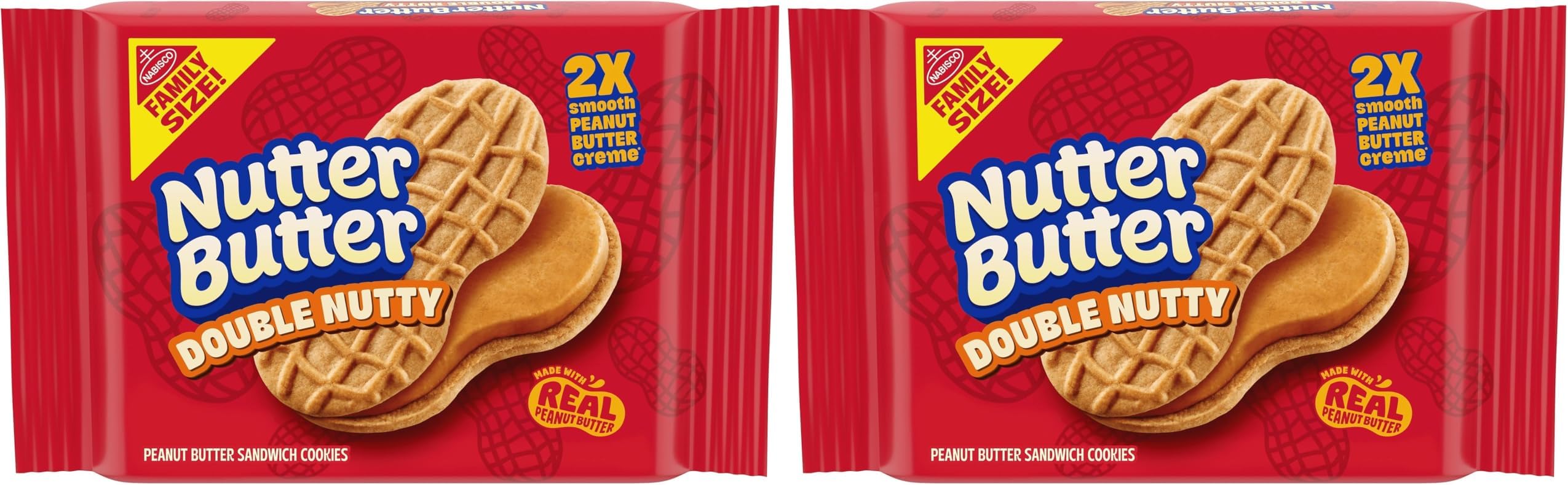Nutter Butter Double Nutty Peanut Butter Sandwich Cookies, Family Size, 15.27 oz (Pack of 2)