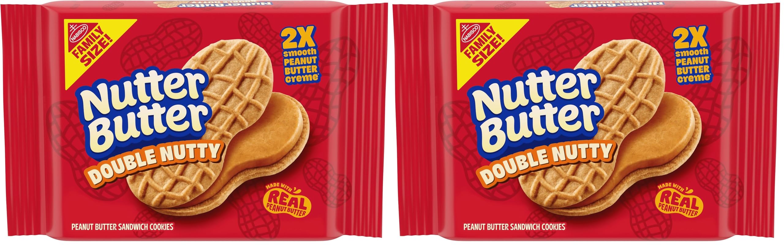 Nutter Butter Double Nutty Peanut Butter Sandwich Cookies, Family Size, 15.27 oz (Pack of 2)