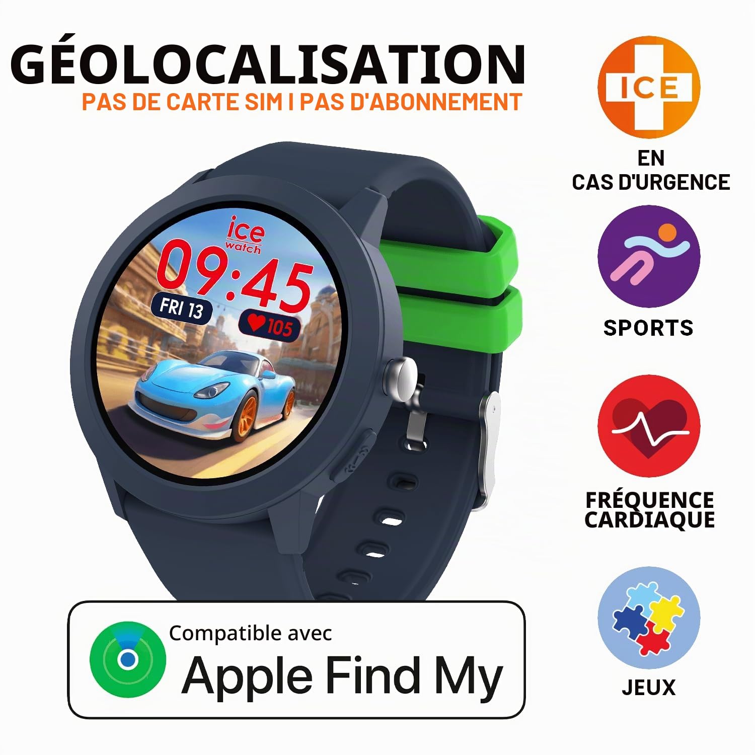 ICE-WATCH - Ice Smart Junior RD Find My Blue - Montre connectée géolocalisable Bleue pour garçon avec Bracelet en Silicone - 025441 (39mm) - Compatible Find My, sans abonnement et sans Carte SIM