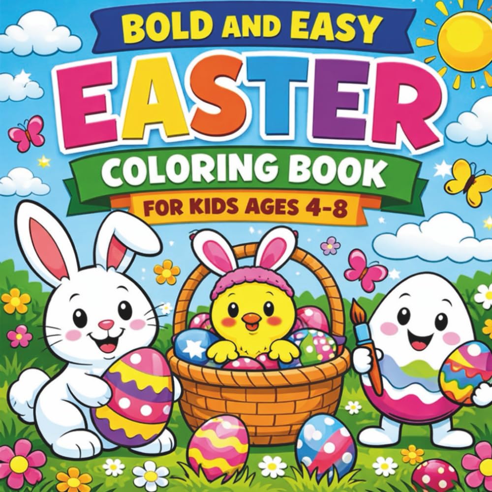 Bold and Easy Easter Coloring Book for Kids Ages 4–8: Big, Simple Coloring Pages for Toddlers & Young Kids | Bunnies, Eggs, Chicks & Spring Fun