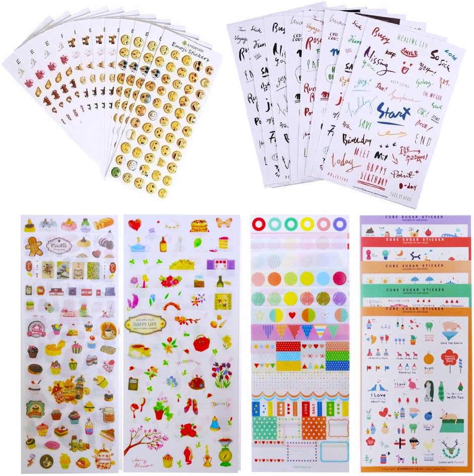 43 Sheets Journal Stickers for Planner Scrapbook, Journal Sticker Set for Crafts Diary Album Decoration, 1957PCS