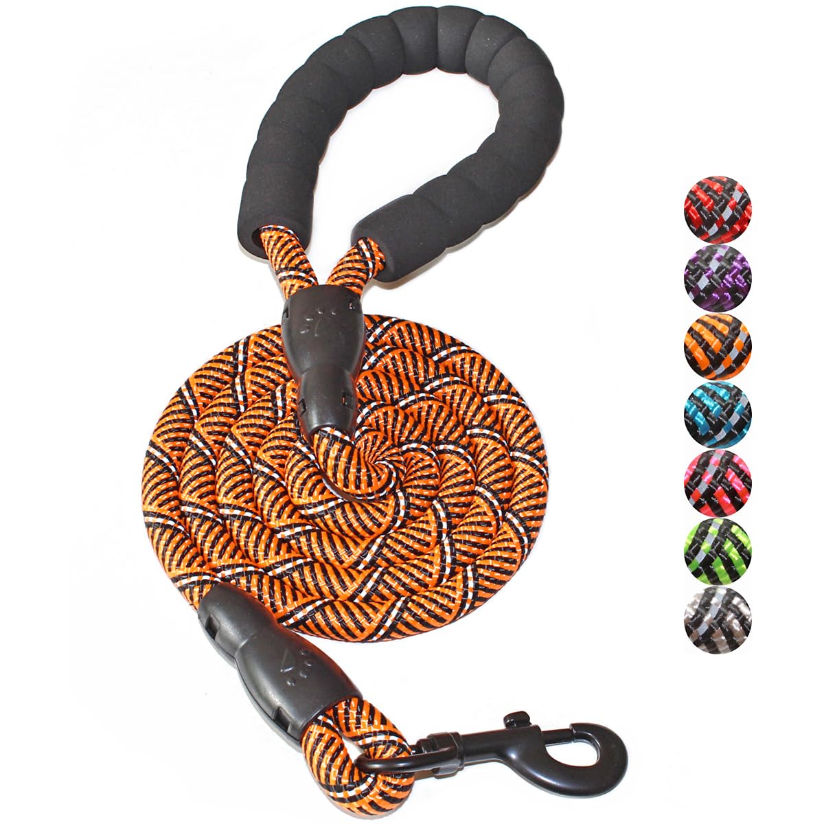 BAAPET 2/4/5/6 FT Dog Leash with Comfortable Padded Handle and Highly Reflective Threads for Small Medium and Large Dogs (5FT-1/2'', Black Orange)