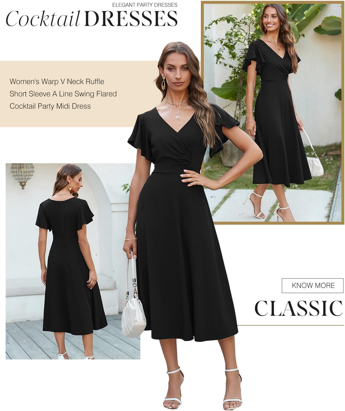 Dokotoo Women's V Neck Elegant Party Dress Short Sleeve Skater Dress Wedding Guest Dresses - Image 3