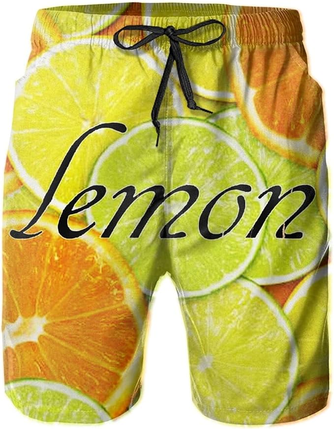 N //A Lemon Men's Swim Shorts Quick Dry Athletic Beach Trunks with