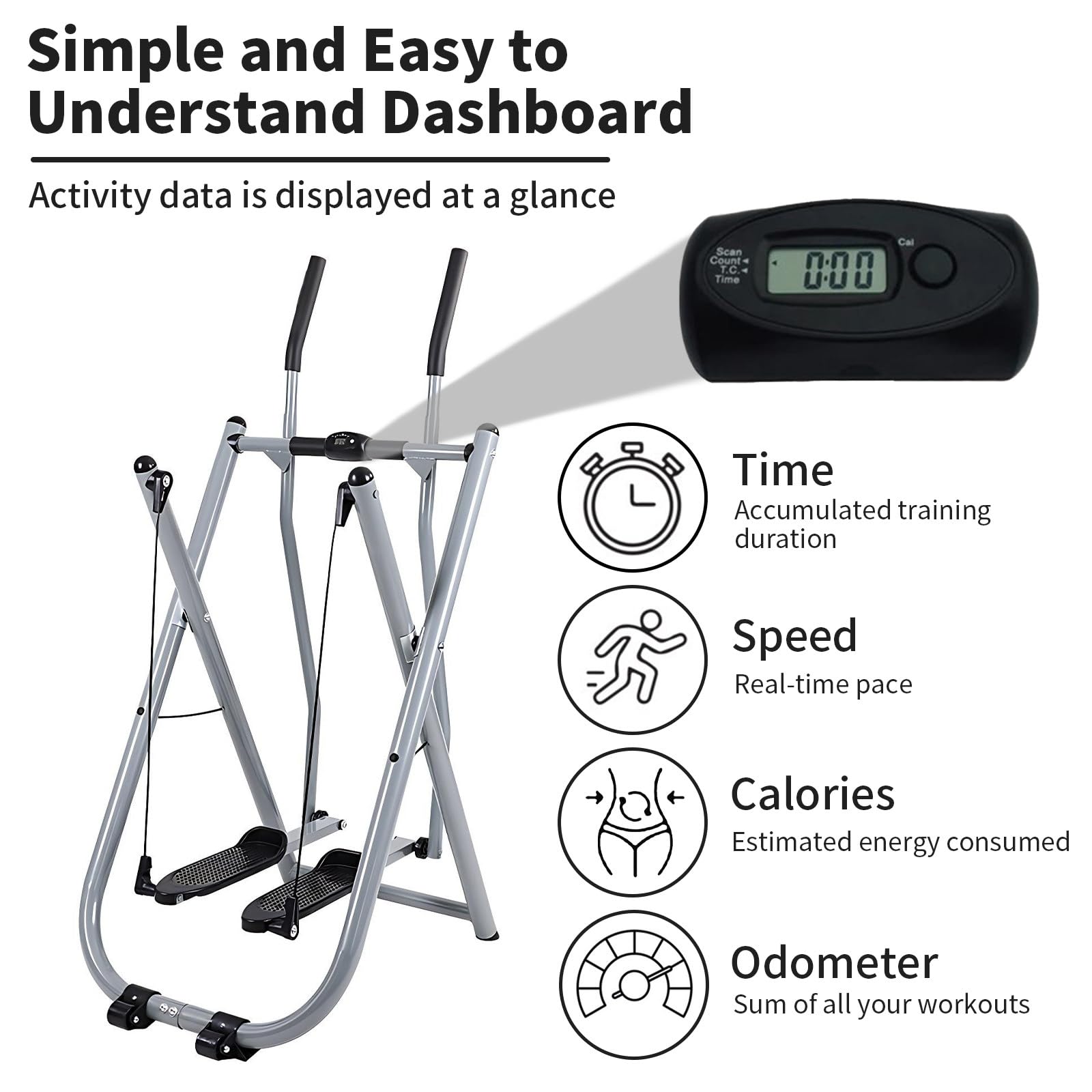 Air Walker Fitnessgerät, Cardio-Crosstrainer Für Das Heimtraining Zusammenklappbarer Ellipsentrainer Für Kleine Räume, Bis 120 Kg Belastbar, Für Zuhause, Fitnessstudio Und Büro