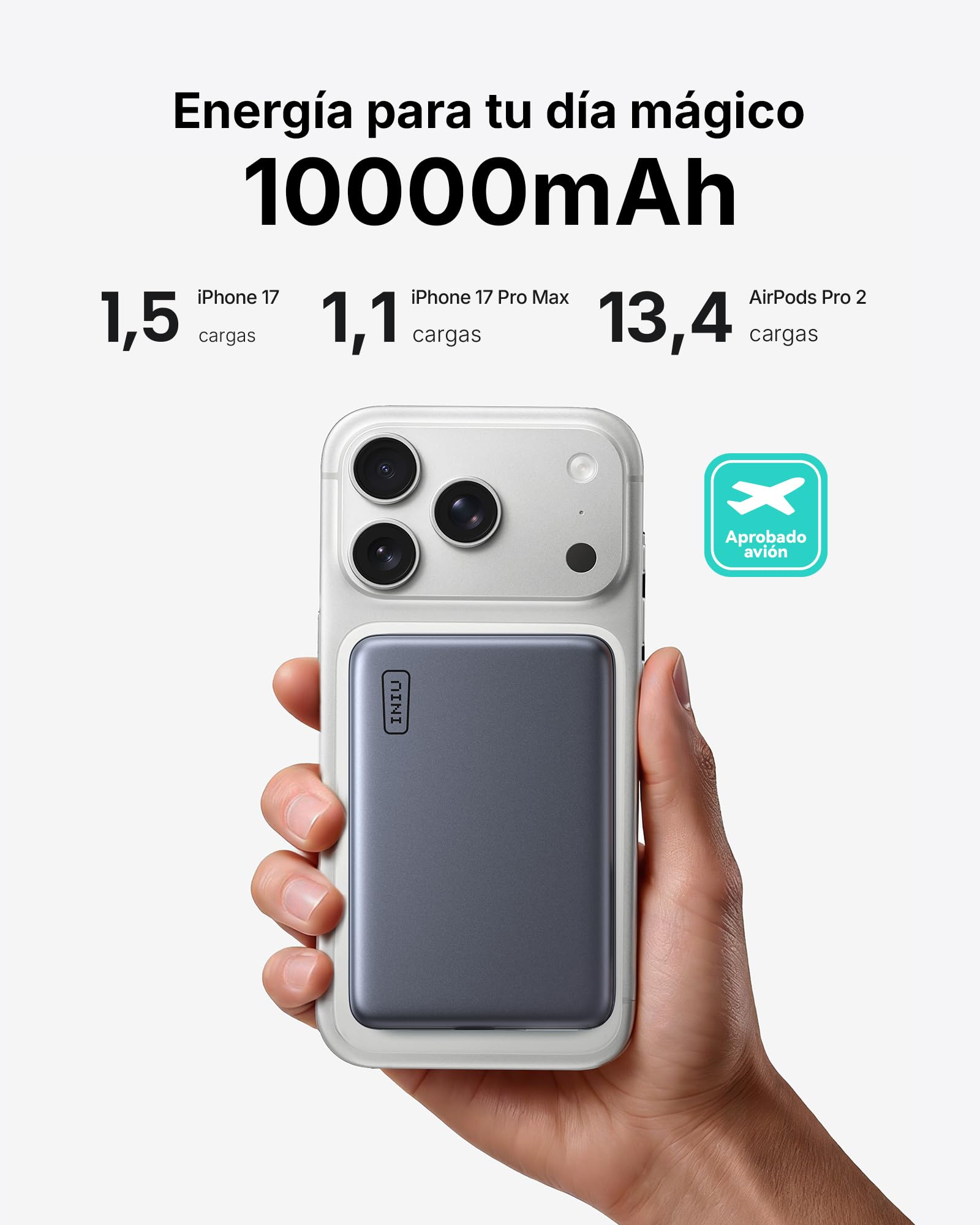 INIU para MagSafe Qi2.2 25W Power Bank, Ultrafino 10000mAh Bateria Portatil | Carga Rápida por Cable de 45W, Magnética Certificada Qi2 Original, LED Display, Inalámbrica Bateria para Serie iPhone 17-12