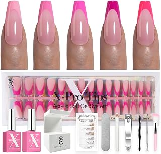 SXC Cosmetics French Tip Press On Nails – 5 Pink Series, Medium Coffin, X-Pro Tips Starter Kit | 150PCS, 15 Sizes, 5 Styles, Beginner-Friendly