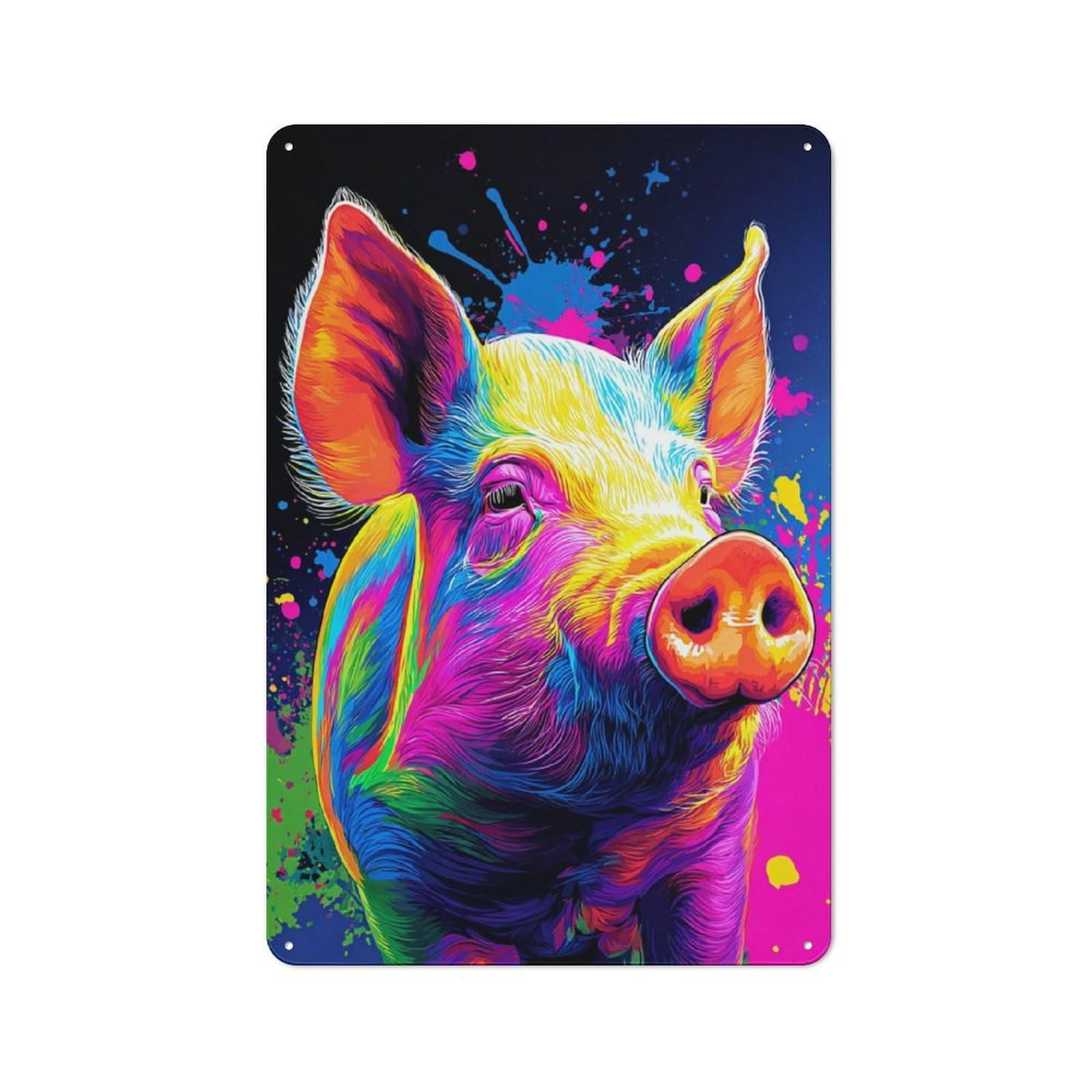 Junmoney Colorful Pig Portrait Artwork -1 Modern Vintage Metal Desk Wall Sign 30X20cm, Office Wall Decor For Office, Study, Studio Or Hallway