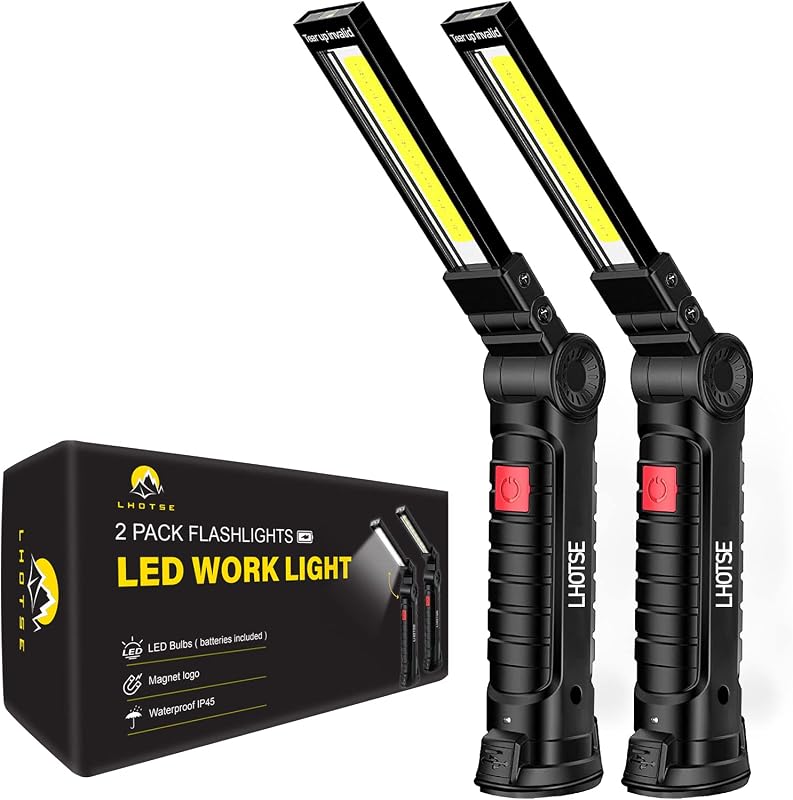 Regalos de herramientas para hombres, papá, él, luces de trabajo recargables, luz de trabajo LED con base magnética y gancho para colgar, linternas recargables con rotación de 360° para mecánicos, reparación de automóviles, hogar, camping (paquete de 2) | Magnético, rotación de 360°, tiempo de funcionamiento de 7 H, regalos de herramientas para hombres y papá, luz de problemas automotrices para reparación de automóviles y camping, inspección