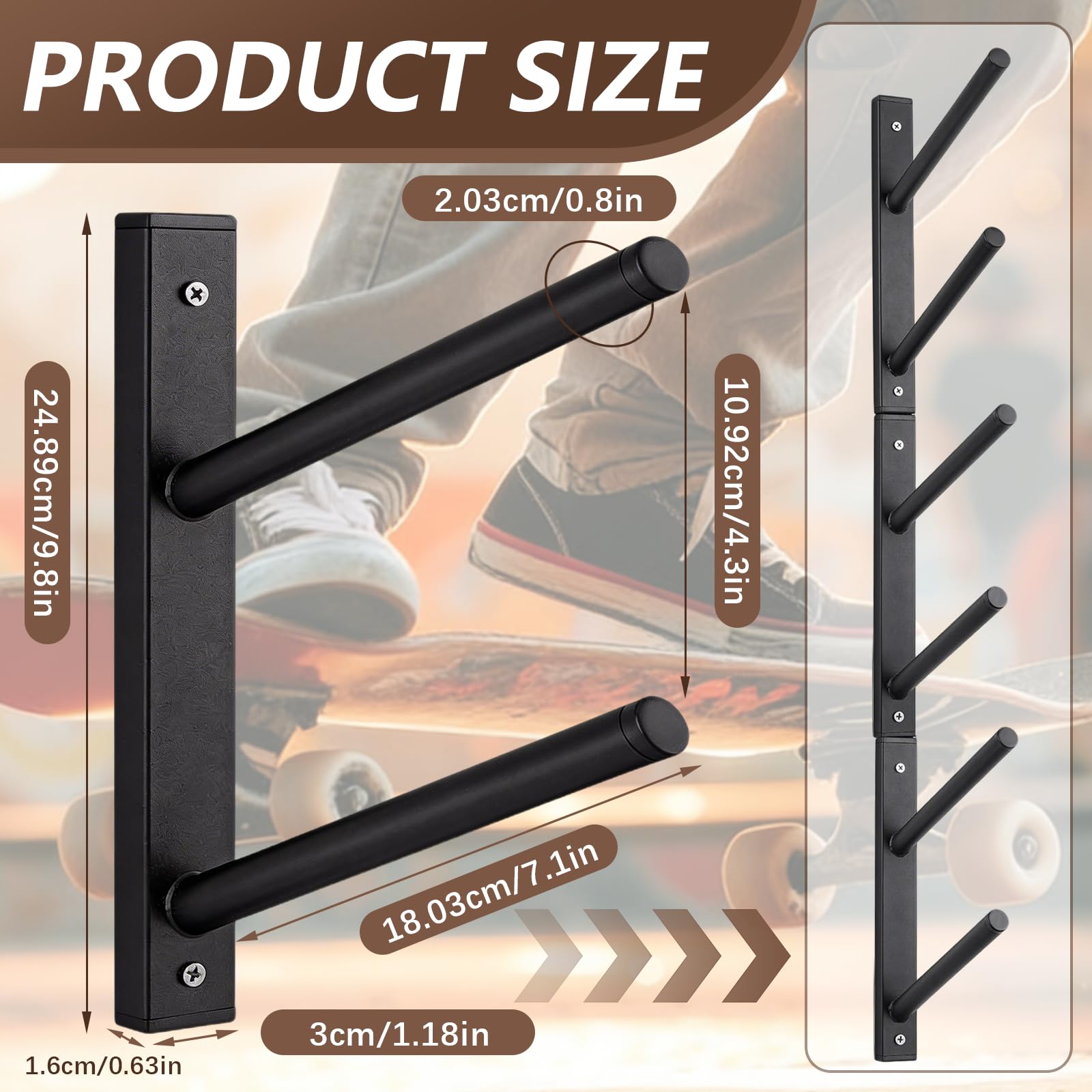Soporte De Pared Para Monopatines, 6 Niveles, Acero Negro, Universal Para Longboards, Snowboards Y Wakeboards