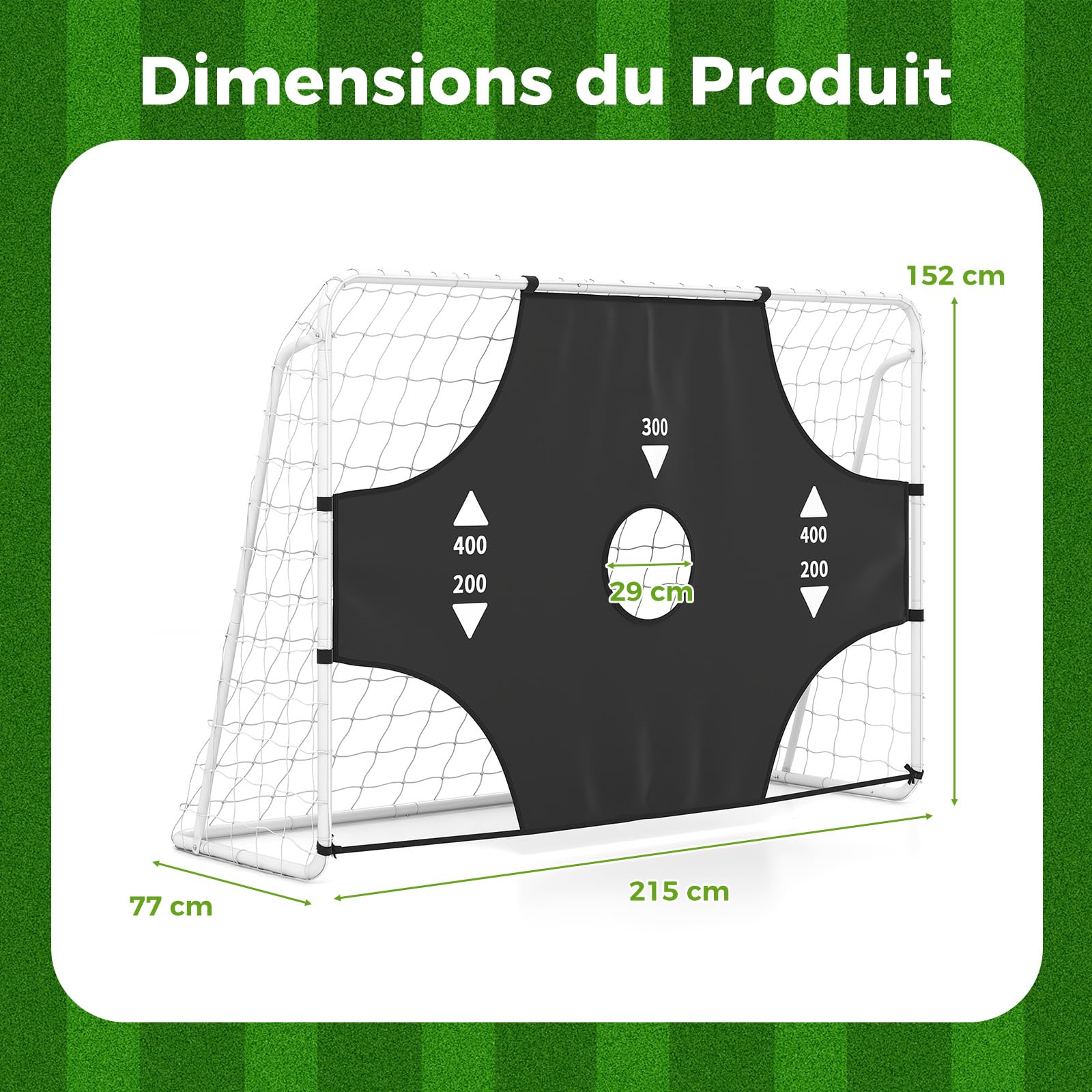 COSTWAY But de Football 2 en 1 de 215 x 152 cm, Cage de Foot avec Toile Cible Amovible 5 Zones de Cible/Filet Piquets, But Foot Portable Intérieur/Extérieur, pour l’Entraînement Précision