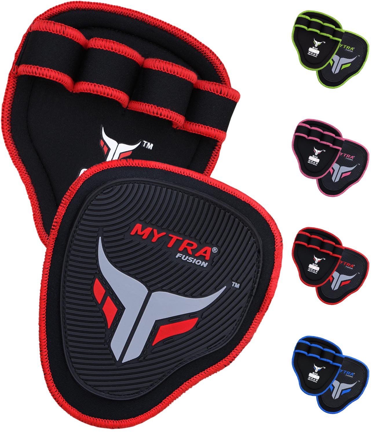 Mytra Fusion Grip Pads Gym Bar Grips hand Grip for Men Women Workout Pair (Black/Red, S/M)