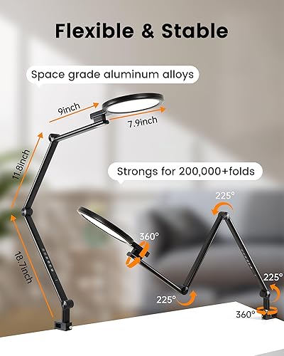 Miniatura 2 de Lámpara de escritorio con abrazadera, lámpara de escritorio de oficina para el cuidado de los ojos con puertos de carga USB, 1200LM 5 temperaturas